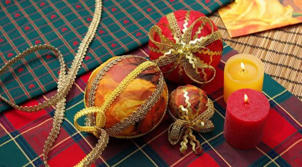 christmas decorations, candles, cloth Wallpaper 1848x2960 Resolution