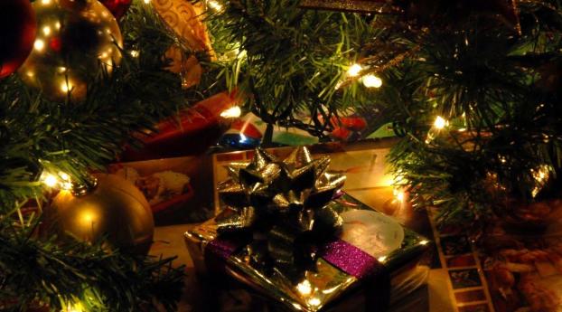 christmas tree, christmas decorations, garland Wallpaper 320x290 Resolution