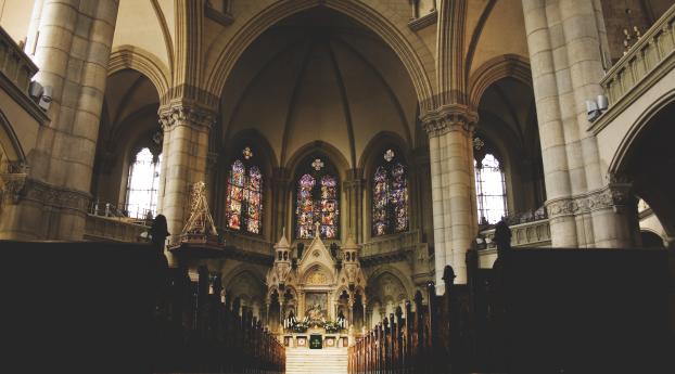 church, interior, stained glass Wallpaper 2560x1080 Resolution