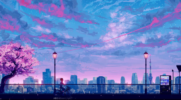 City 4k Anime Art Wallpaper 2048x1024 Resolution