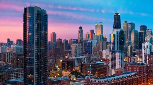city, chicago, sunset Wallpaper