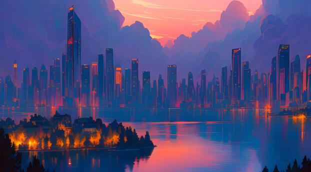 City Dream HD Cool AI Cityscape Wallpaper 1080x2400 Resolution