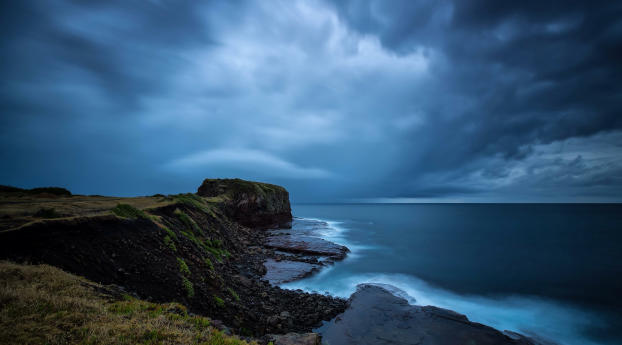 Cliff Ocean Horizon Cloud Coastline Wallpaper 1336x768 Resolution