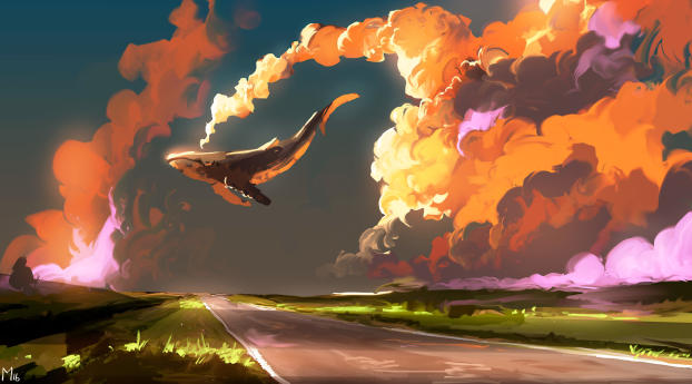Cloud Sky Whale Wallpaper 1080x2220 Resolution