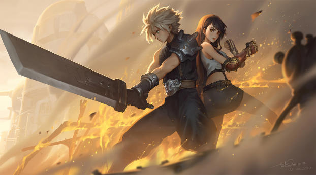 Cloud Strife and Tifa Lockhart 4K Final Fantasy Wallpaper 1620x216 Resolution