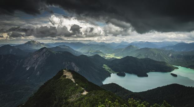 Cloudy Forest Mountains And Lake Wallpaper 1280x800 Resolution
