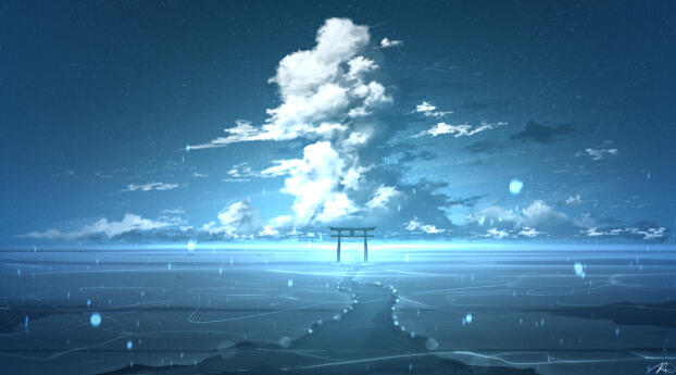 Cloudy Landscape Digital Anime Art Wallpaper 1920x2160 Resolution