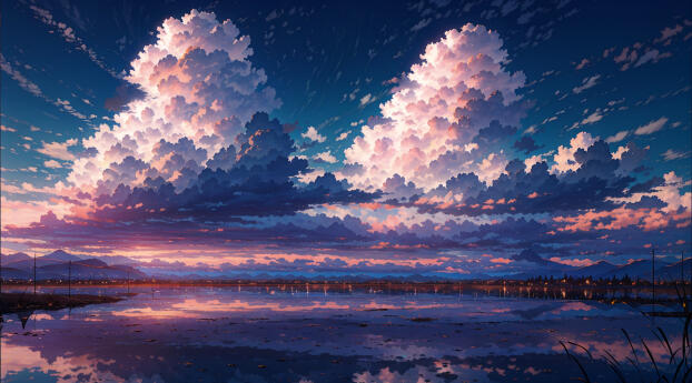 Cloudy Landscape HD Digital Painting Wallpaper 2400x1080 Resolution