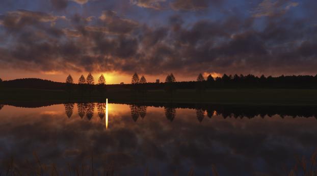 Cloudy Sunset And Trees Wallpaper