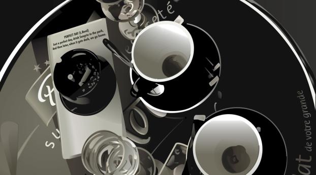 coffee, table, cups Wallpaper 1234x576 Resolution