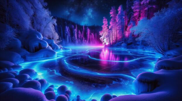 Colorful Aurora Over Frozen Lake Wallpaper