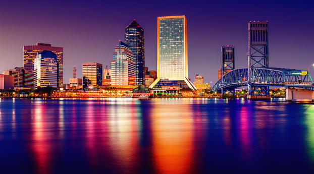 Colorful Cityscape Buildings And Lake Wallpaper 3840x1080 Resolution