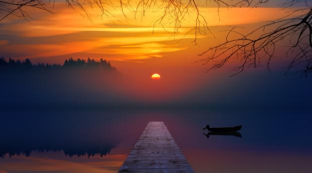 Colorful Lake And Sunset Wallpaper 1440x2960 Resolution