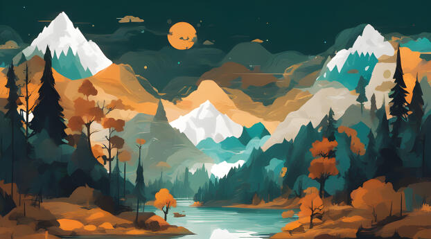 Colorful Mountains 4K AI Art Wallpaper 1900x900 Resolution