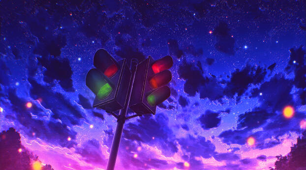 Colorful Sky HD Traffic Light Wallpaper 2932x2932 Resolution