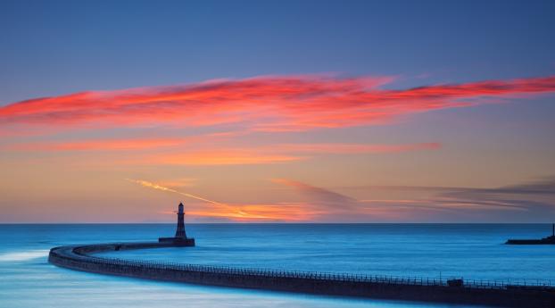 Colorful Sky Sea And Lighthouse Wallpaper 3840x2160 Resolution