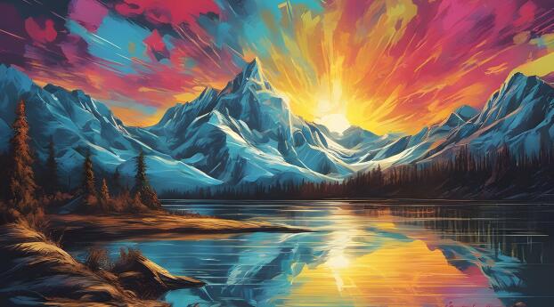 Colorful Sunset 4K Mountains Wallpaper 1080x2400 Resolution