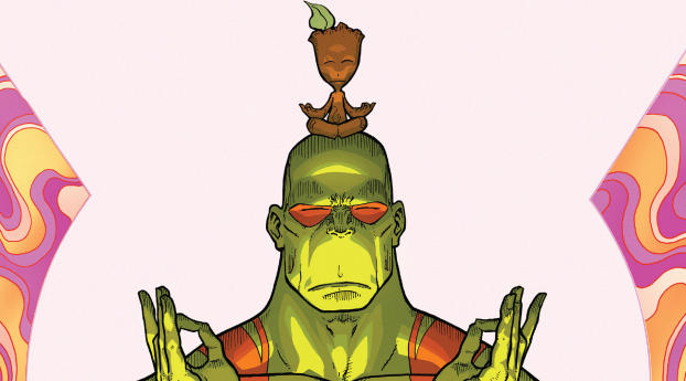 Comic Baby Groot And Drax The Destroyer Wallpaper 640x240 Resolution