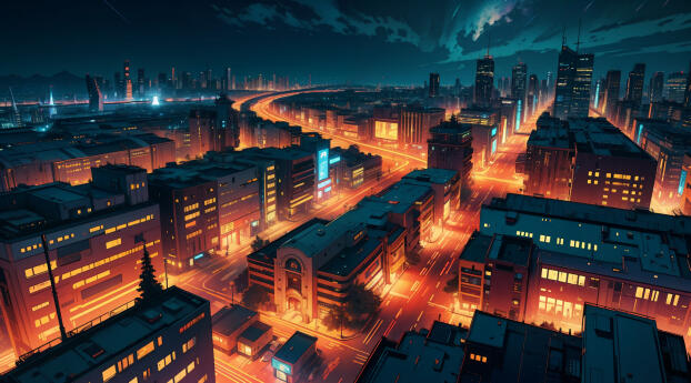 Cool Anime City Night View Wallpaper 1920x1080 Resolution