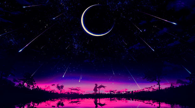 Cool Anime Starry Night Illustration Wallpaper 2560x1024 Resolution