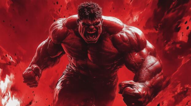 Cool Red Hulk Artistic Wallpaper 5120x2520 Resolution