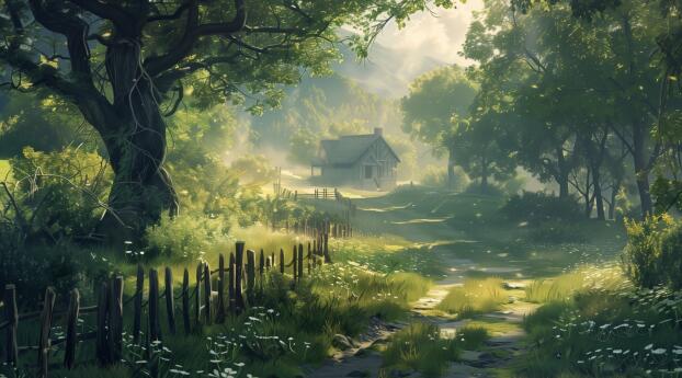 Country Side Cottage Road HD Nature Wallpaper 1440x3120 Resolution