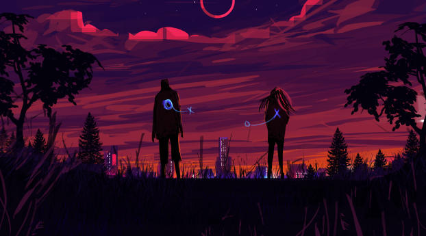 Couple Breaking Apart Painting Wallpaper 1080x2256 Resolution