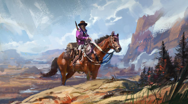 Cowboy Painting Wallpaper 1336x768 Resolution