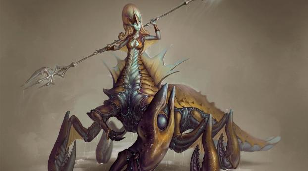 creature, tentacles, spear Wallpaper