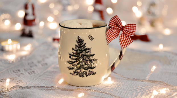 cup, garland, new year Wallpaper 2340x1080 Resolution