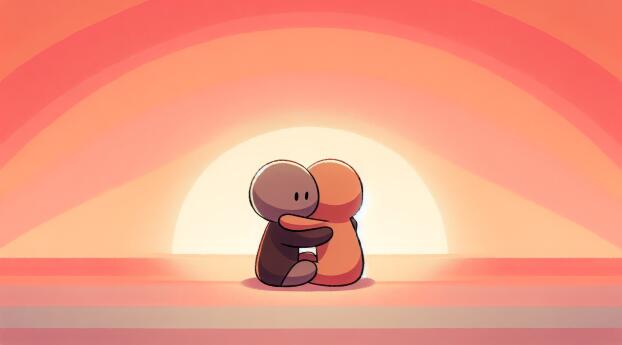 Cute Friends Hug 4K Digital Avatar Art Wallpaper