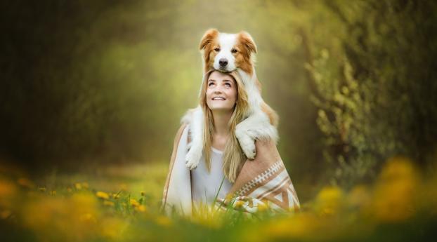 Cute Girl With Dog Wallpaper 1080x2244 Resolution