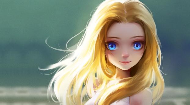 Cute Little Girl Blonde Eyes Wallpaper 1080x2280 Resolution