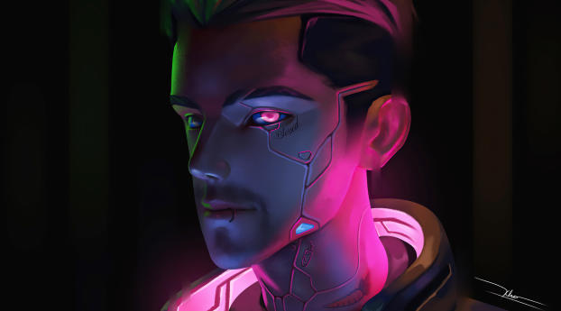 Cyberpunk Cool Cyborg  Neon Art Wallpaper 236x486 Resolution