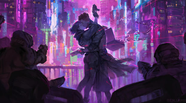 Cyberpunk Couple in Future Wallpaper 2520x2080 Resolution