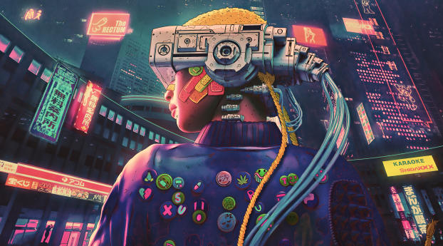 Cyberpunk Futuristic VR Girl Wallpaper 1080x2248 Resolution