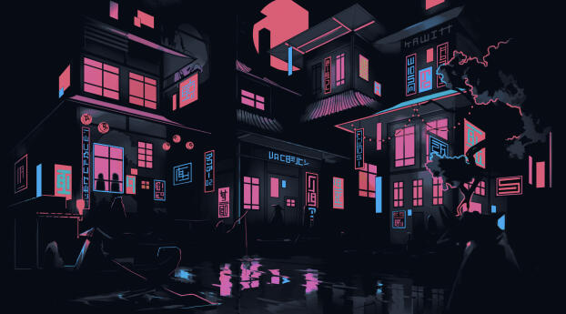 Cyberpunk Japanese House Wallpaper
