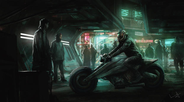 Cyberpunk Motorcycle Art Wallpaper 1080x2160 Resolution