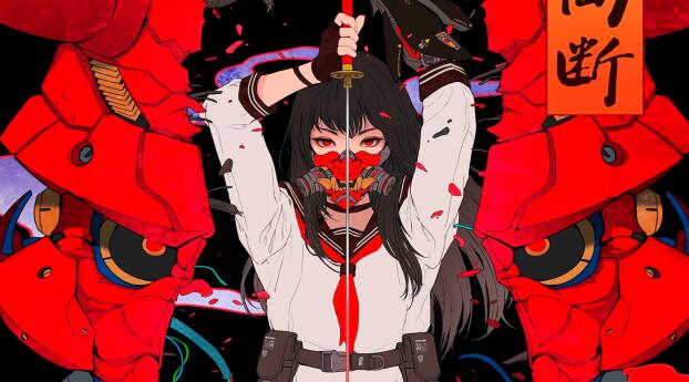 Cyberpunk Neon Katana Girl Wallpaper 640x960 Resolution