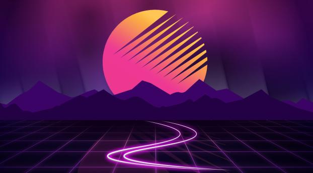 Cyberwave Purple Outrun Wallpaper