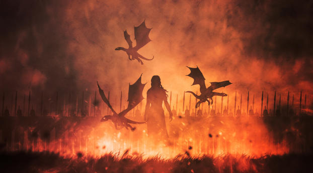 Daenerys Targaryen and Dragons In Fire Wallpaper 2560x1700 Resolution