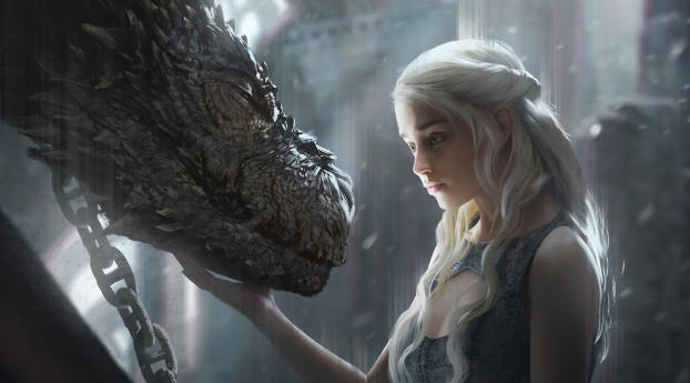 Daenerys Targaryen With Dragon Artwork Wallpaper 2560x1080 Resolution
