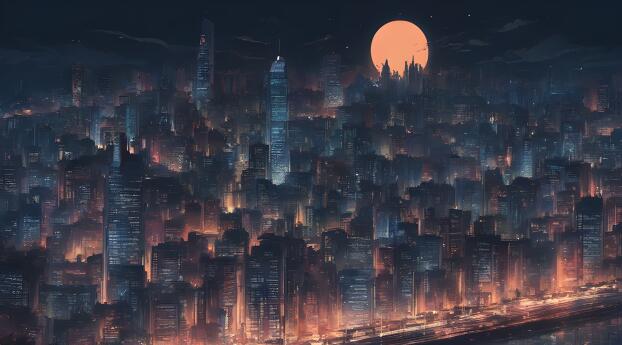 Dark Building Night Cityscape AI Wallpaper 600x600 Resolution