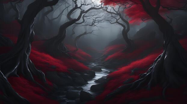 Dark Forest Night 4K Full Moon Wallpaper