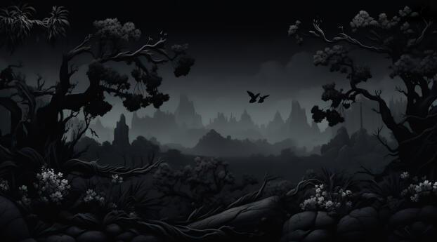 Dark Natural Landscape HD Black Aesthetic Wallpaper 1536x215 Resolution