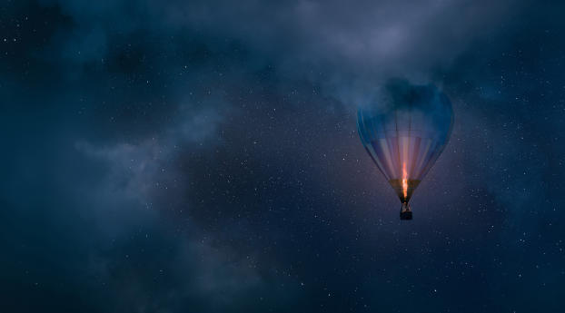 Dark Night In Air Balloon Wallpaper 2560x1024 Resolution