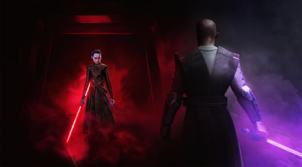 Dark Rey vs Mace Windu Star Wars Digital Wallpaper 1080x2256 Resolution