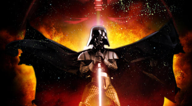 Darth Vader with Lightsaber Wallpaper 1080x2280 Resolution