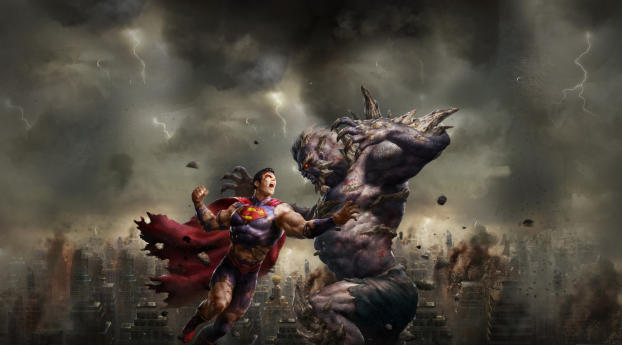 DC Comic The Death of Superman Fight Wallpaper 1536x2152 Resolution