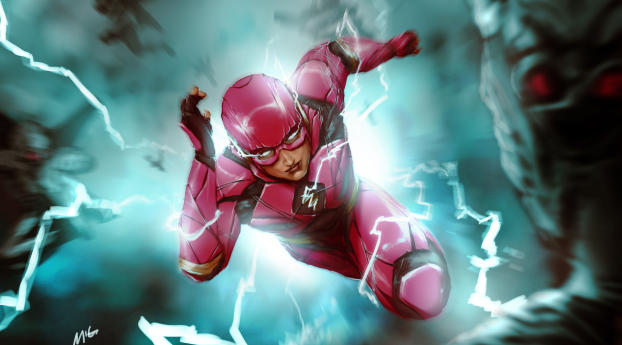 DC Flash Running Art Wallpaper 7620x4320 Resolution